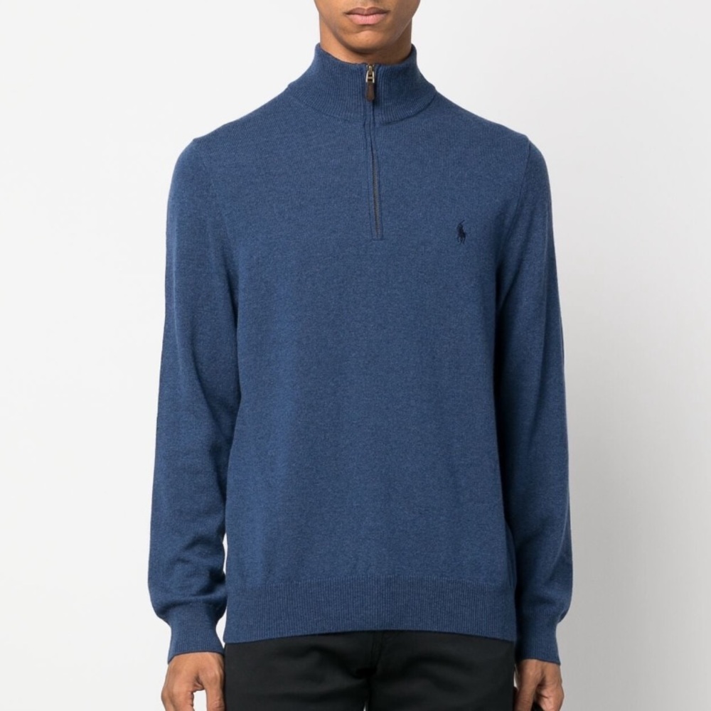 Polo Ralph Lauren mélange-effect half-zip wool blue jumper size medium